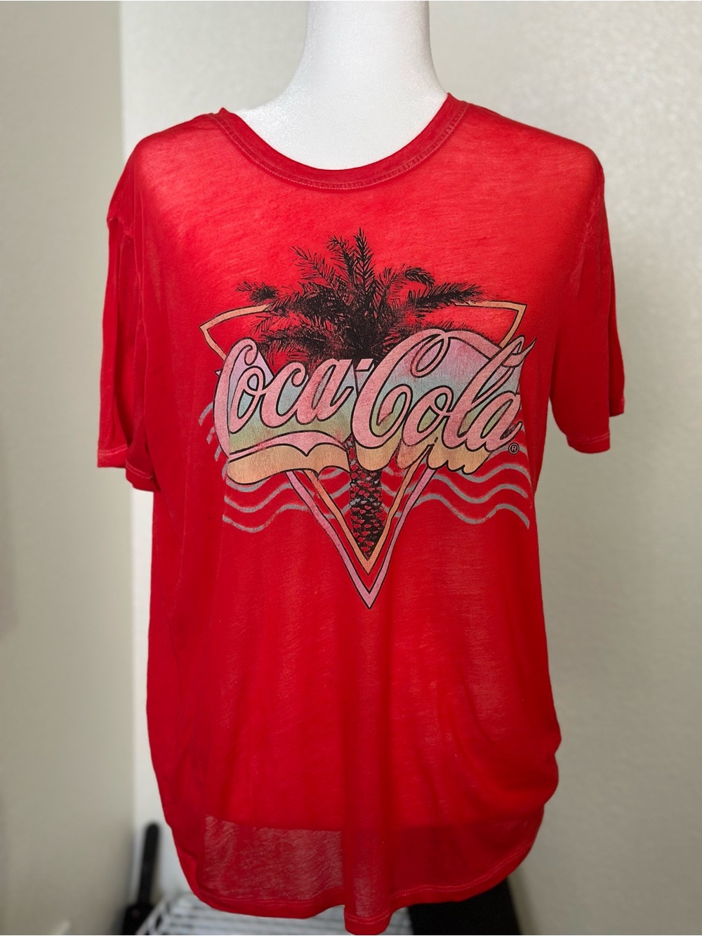 Coca Cola Red Graphic Tee for Men - Palm Logo sheer